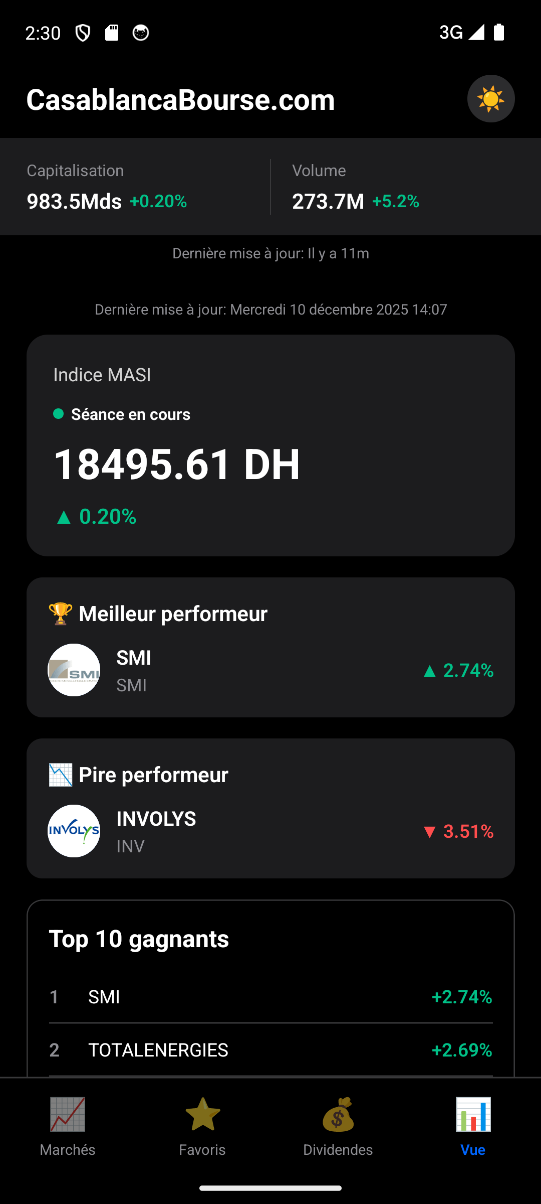 تطبيق بورصة الدار البيضاء أندرويد - الشاشة الرئيسية