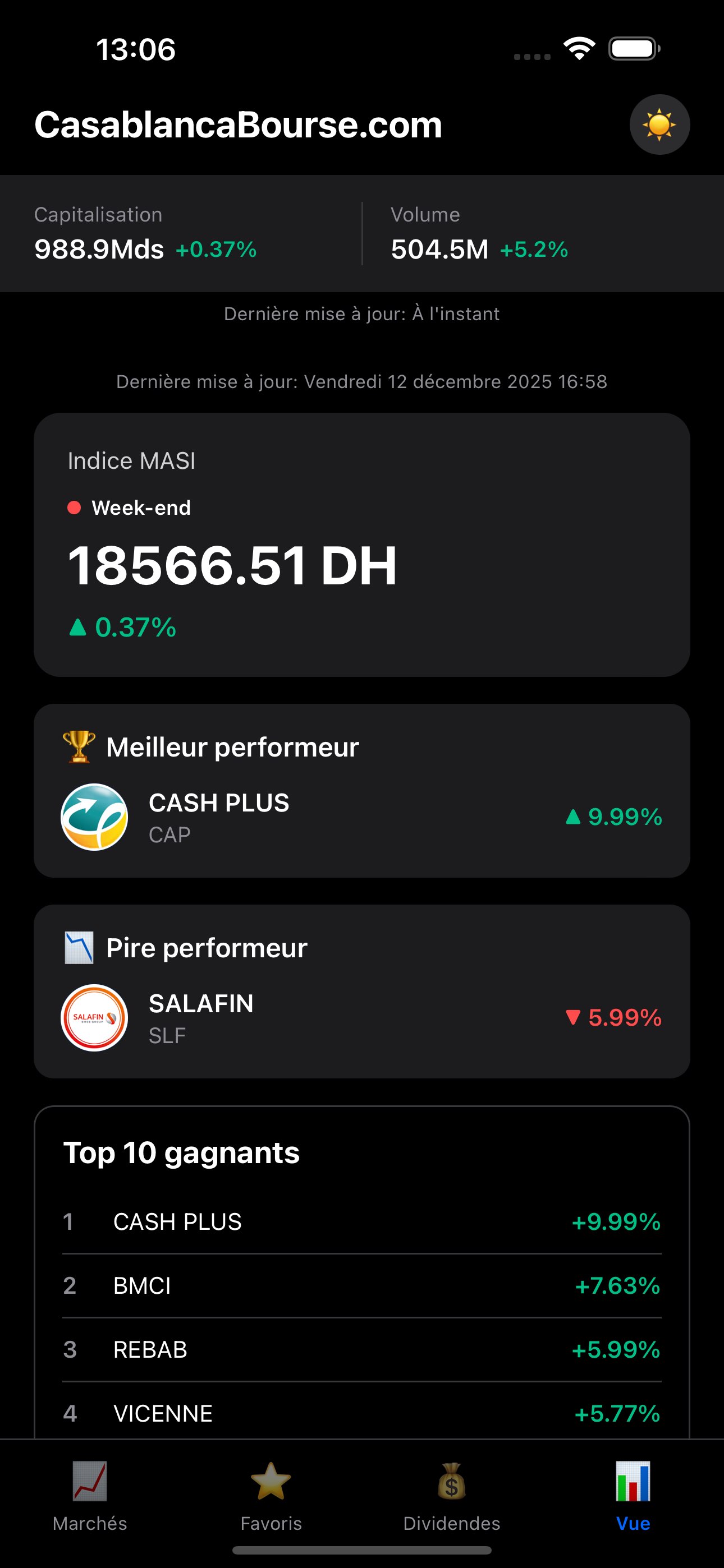 تطبيق بورصة الدار البيضاء آيفون - الشاشة الرئيسية